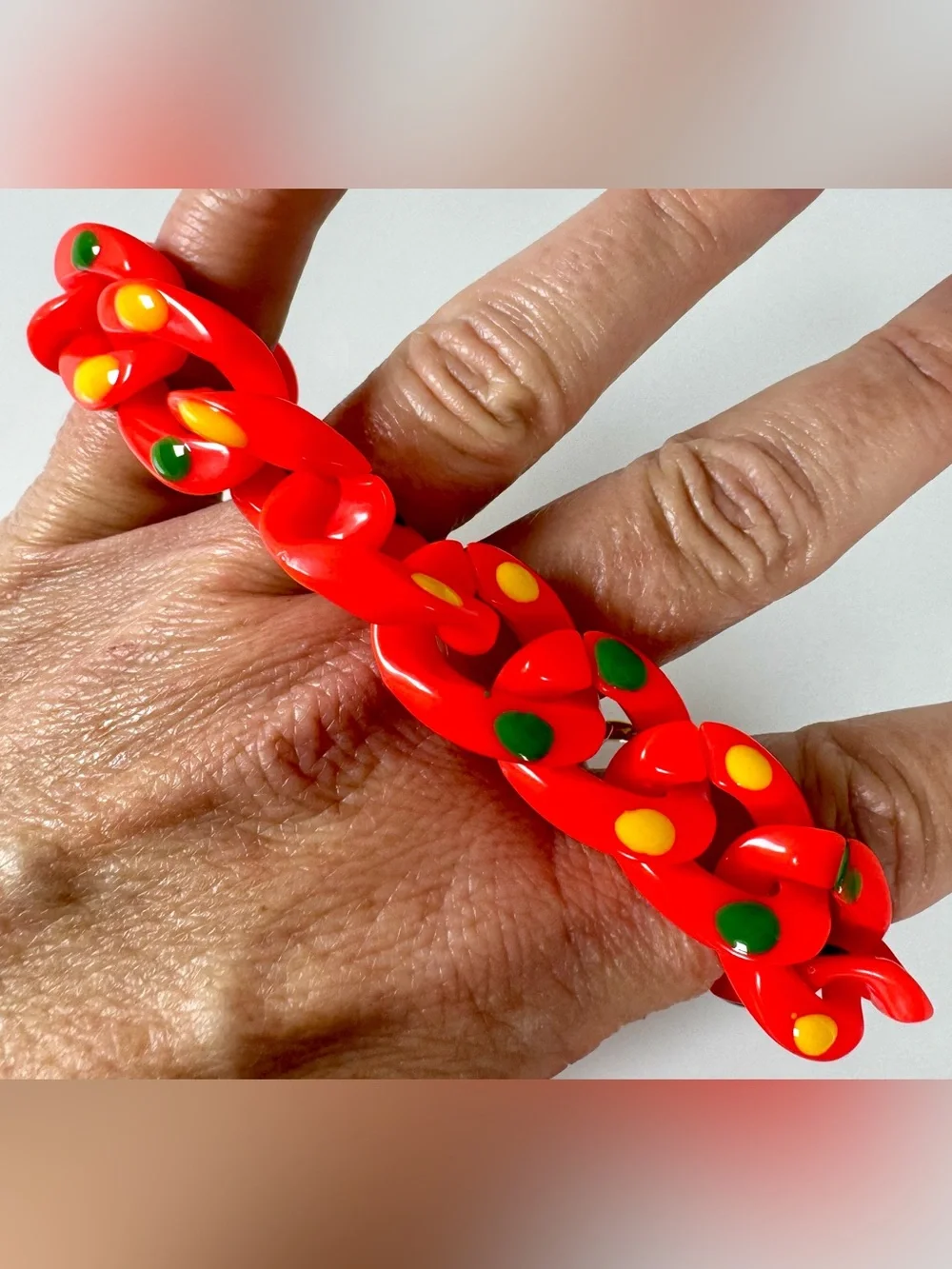Bright Orange Acrylic Chunky Chain Bracelet with Yellow & Green Accents #1740